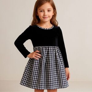 Charming Black and White Checkered Kids Dress 4T